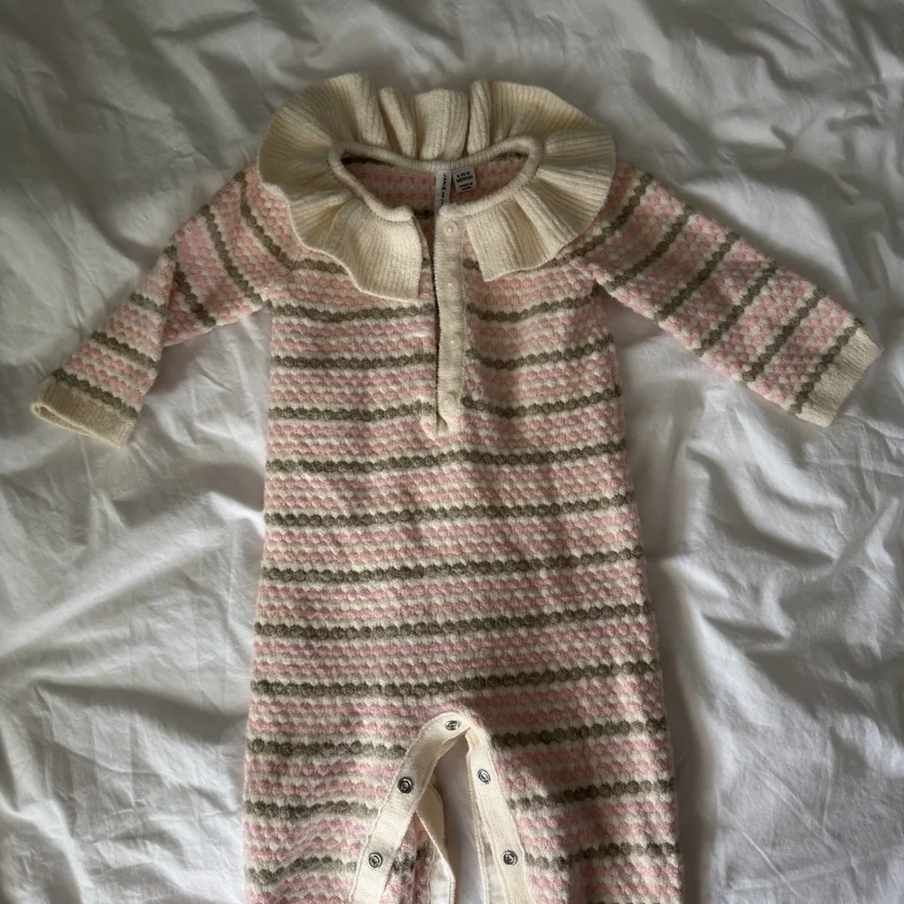Janie and Jack Cream Knit Ruffle-Collar One-Piece